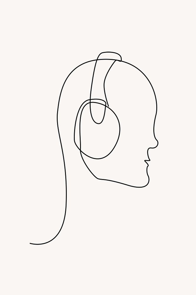 Man line art, listening to music