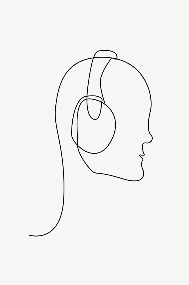 Man line art, listening to music psd