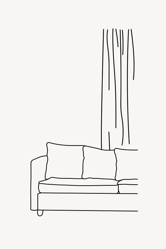 Living room sofa line art illustration vector