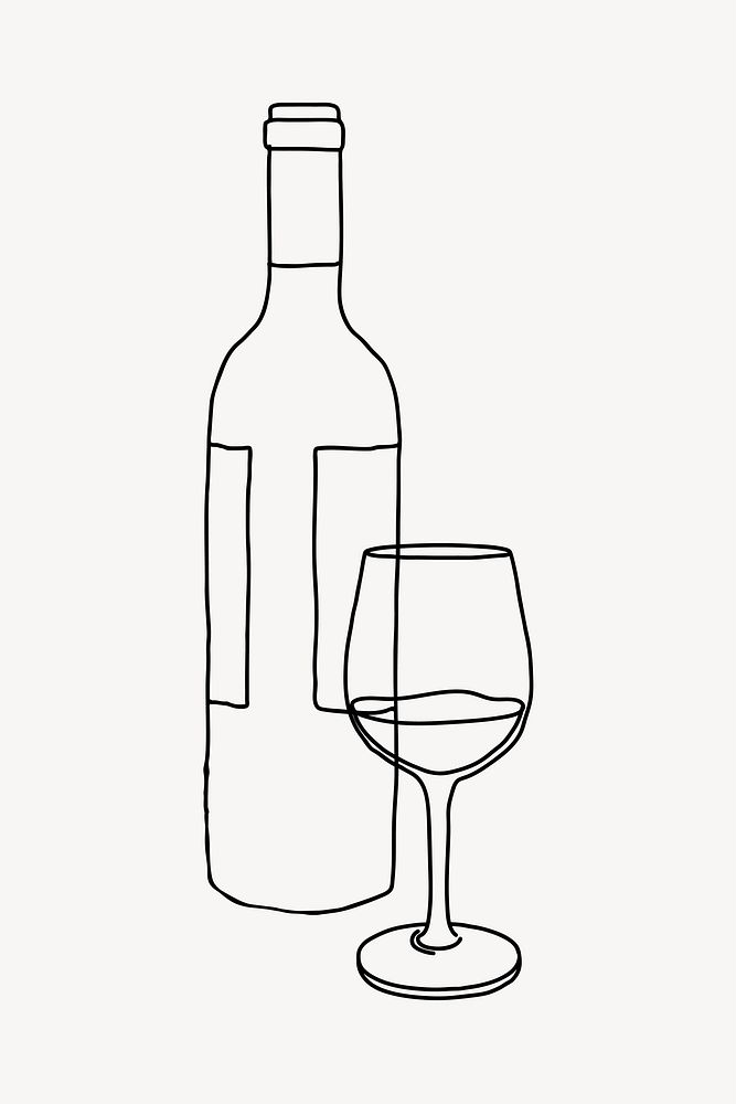 Wine bottle, beverage line art illustration vector