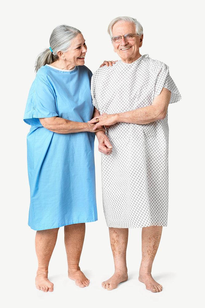 Happy senior patients supporting each other collage element psd