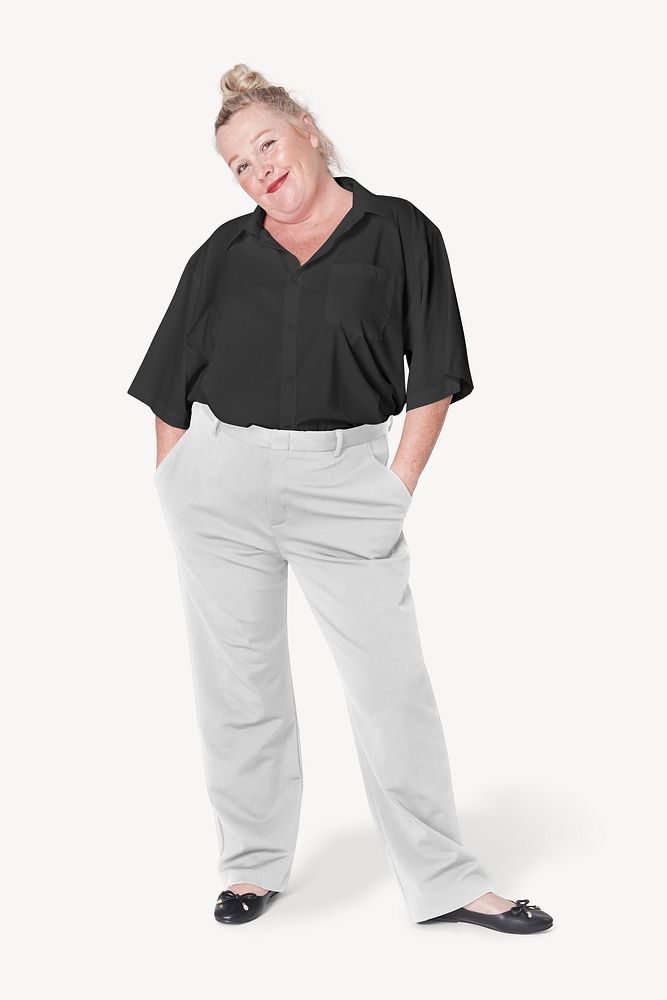 Size-inclusive woman in casual apparel