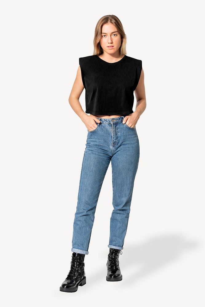 Cropped tee & jeans, women&rsquo;s fashion full body isolated design