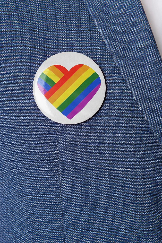 LGBTQ rainbow heart button badge