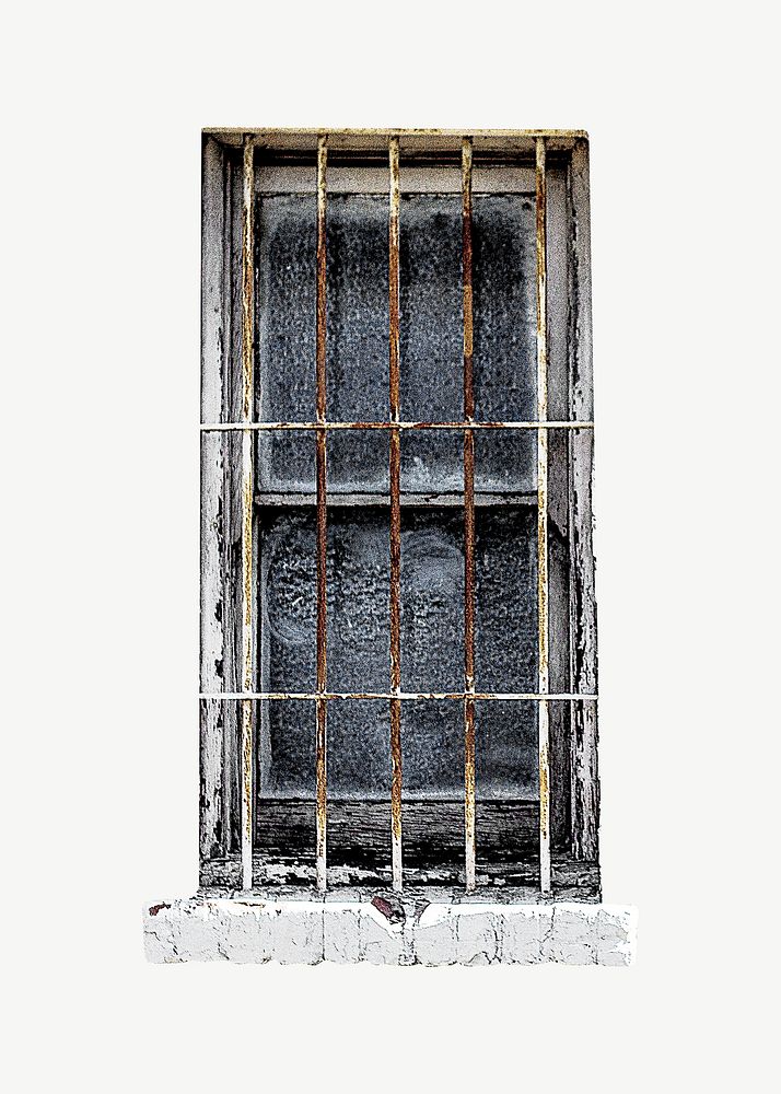 Dirty window, rustic iron bar collage element psd