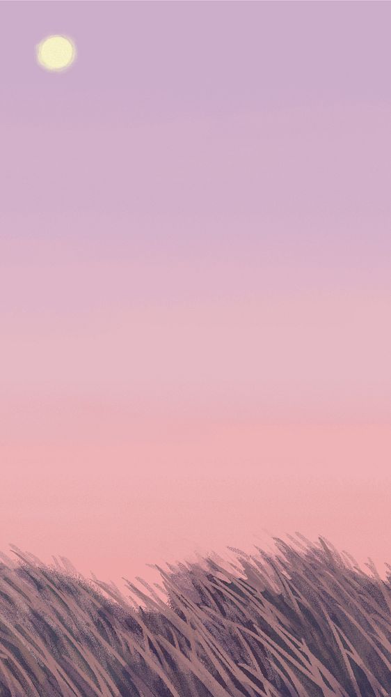 Purple dawn grass mobile wallpaper, painting  illustration