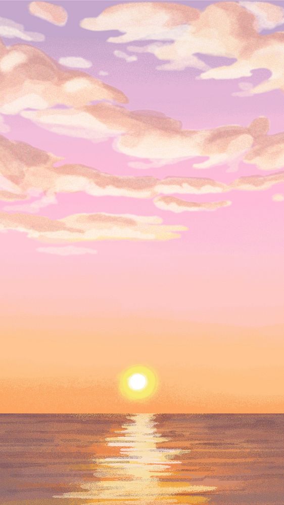 Cloud sunset landscape illustration mobile wallpaper, painting 