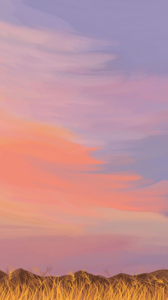 Sunset sky mobile wallpaper,  illustration painting 