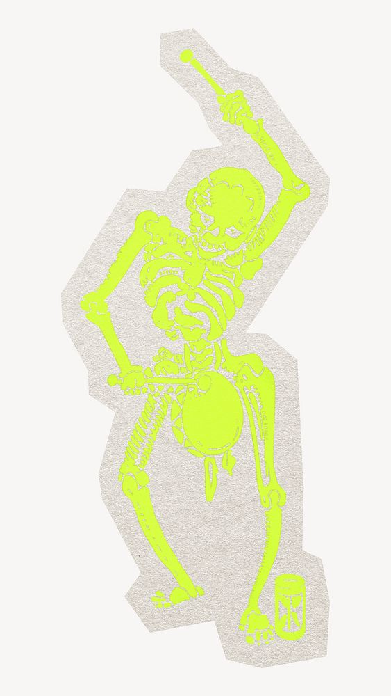 Green skeleton playing drum paper element with white border 