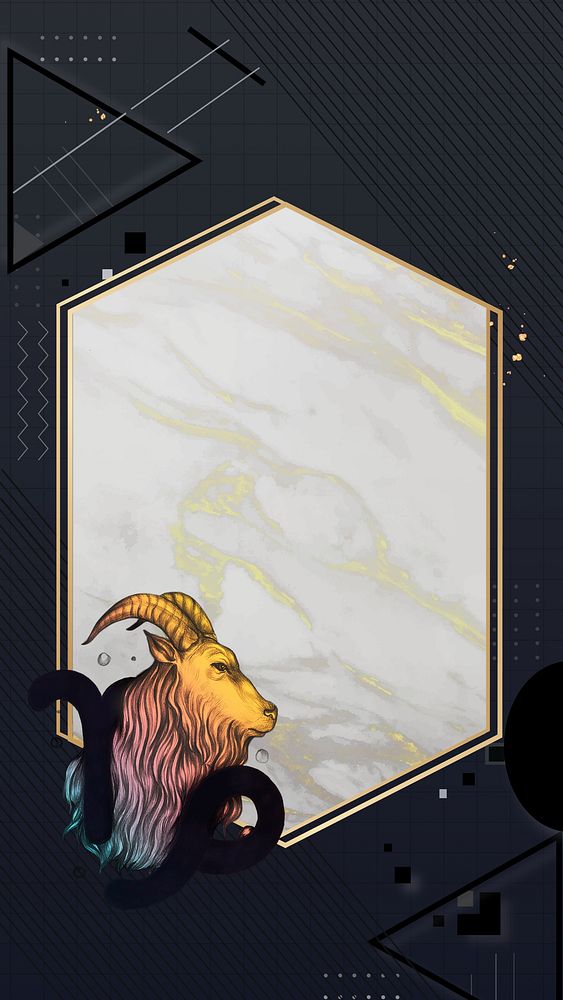 Capricorn goat zodiac iPhone wallpaper, marble hexagon frame