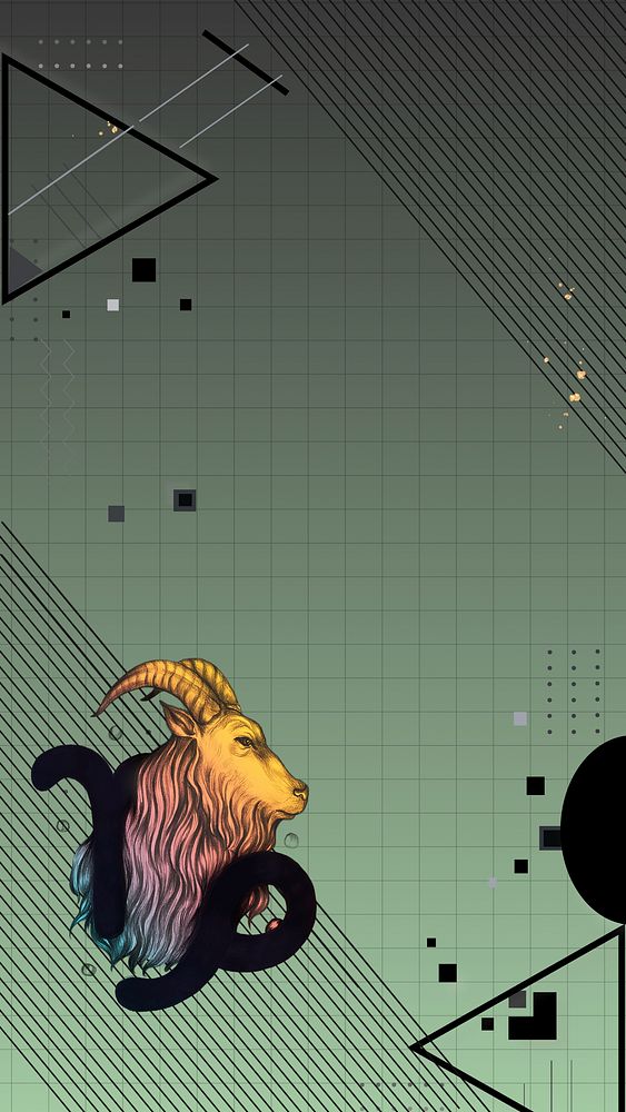 Capricorn goat zodiac iPhone wallpaper, green geometric design
