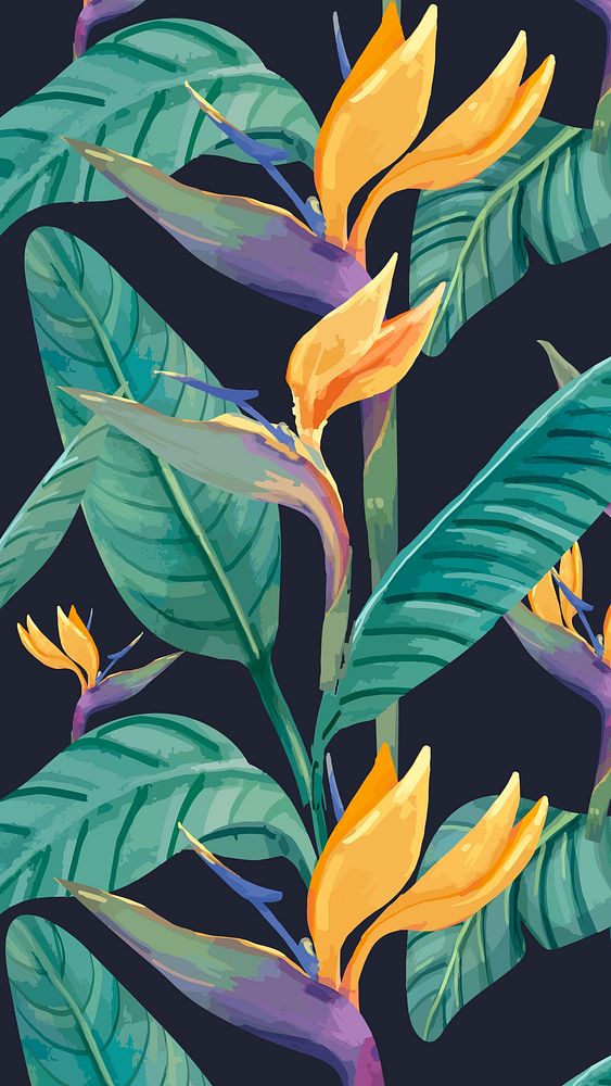 Bird of paradise mobile wallpaper, watercolor tropical plant