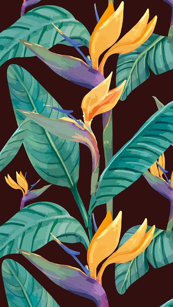 Watercolor tropical plant mobile wallpaper, bird of paradise