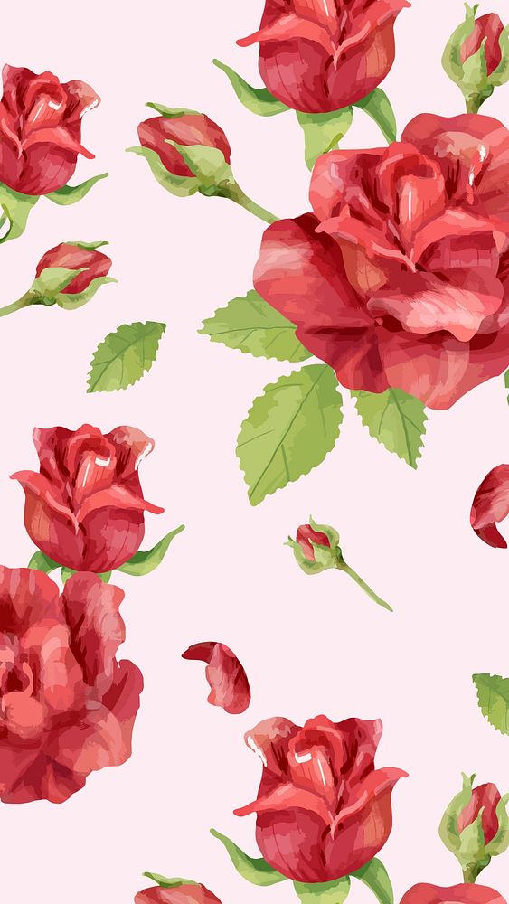 Watercolor red rose mobile wallpaper