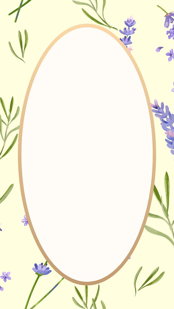 Floral oval frame mobile wallpaper, lavender digital paint