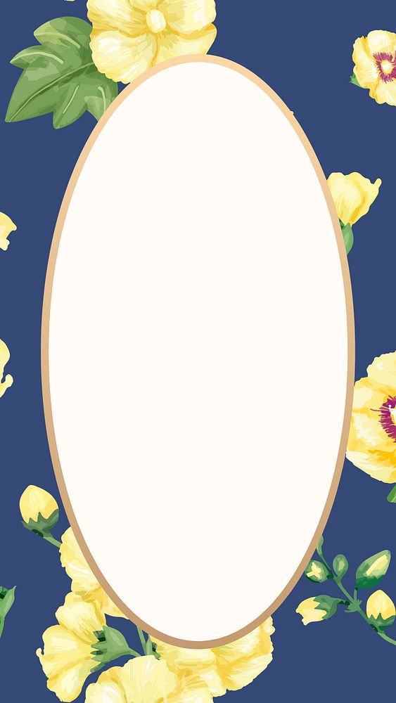 Yellow hollyhocks frame mobile wallpaper, oval shape