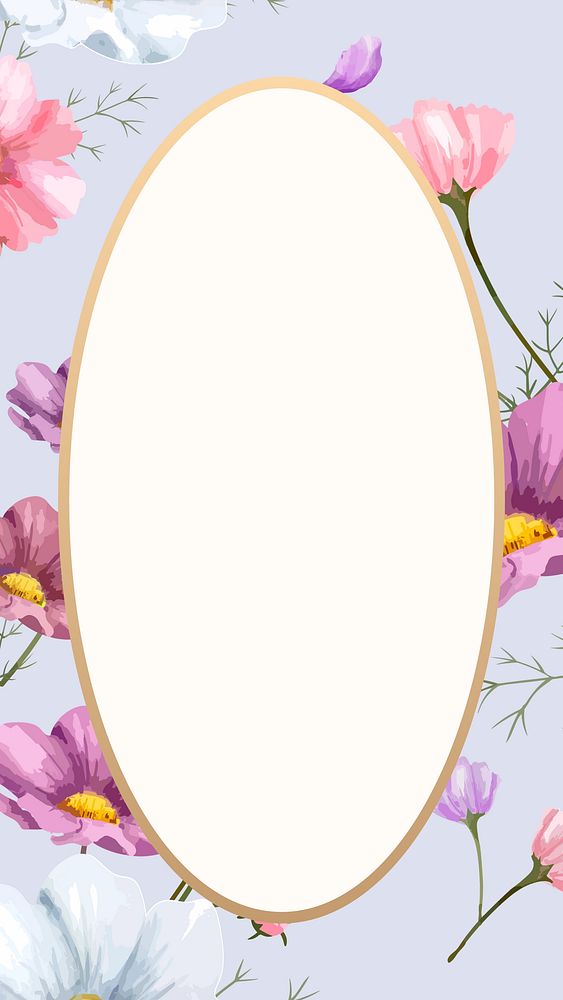 Floral oval frame mobile wallpaper, flower digital paint