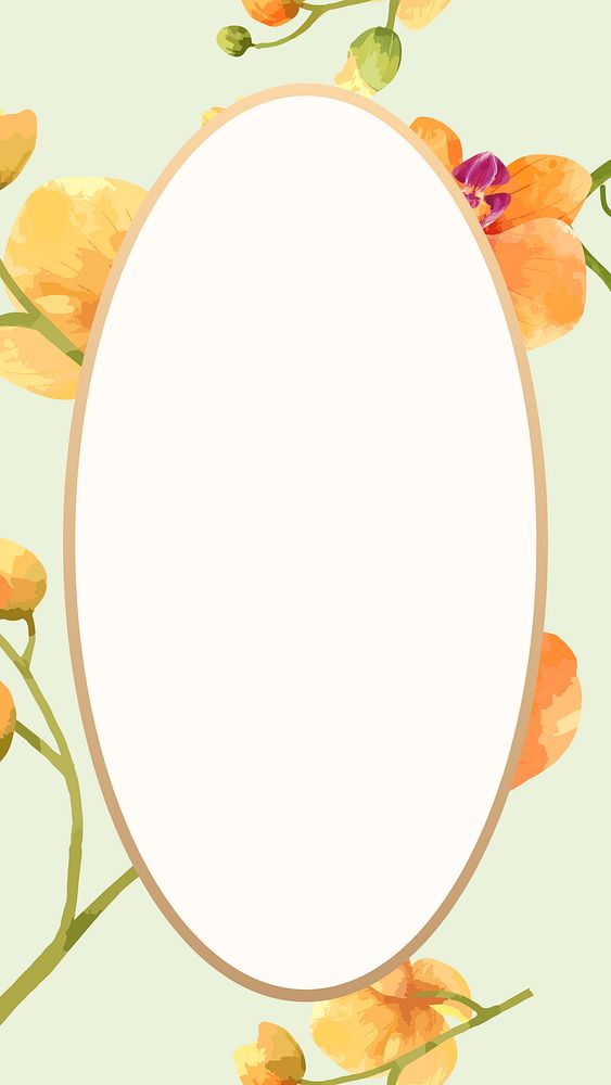 Floral oval frame mobile wallpaper, orange orchid digital paint