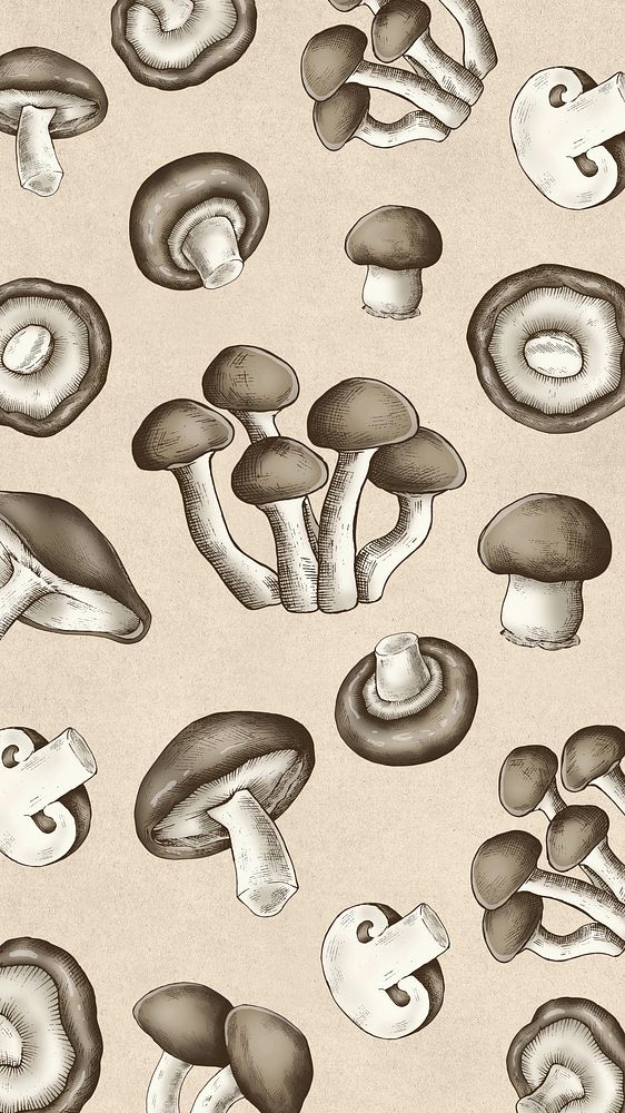 Beige mushroom pattern iPhone wallpaper