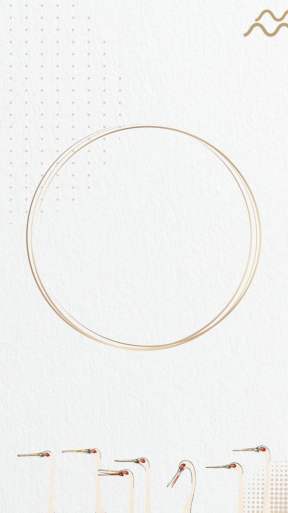 Gold circle frame iPhone wallpaper, Japanese crane illustration