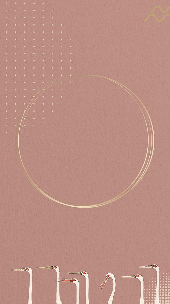Pink circle frame iPhone wallpaper, Japanese crane illustration