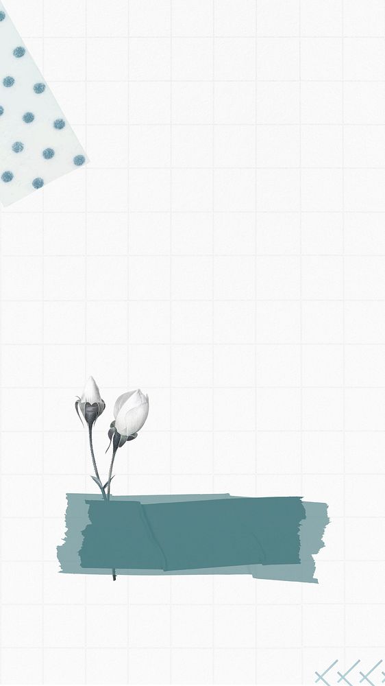 White flower iPhone wallpaper, aesthetic grid patterned design