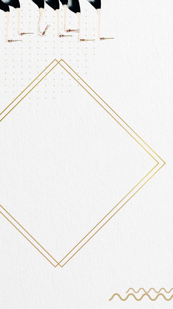 Gold square frame iPhone wallpaper, white paper textured design
