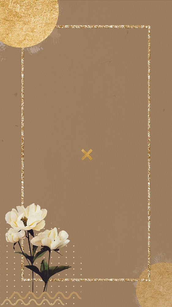 Gold glittery frame iPhone wallpaper, aesthetic flower design