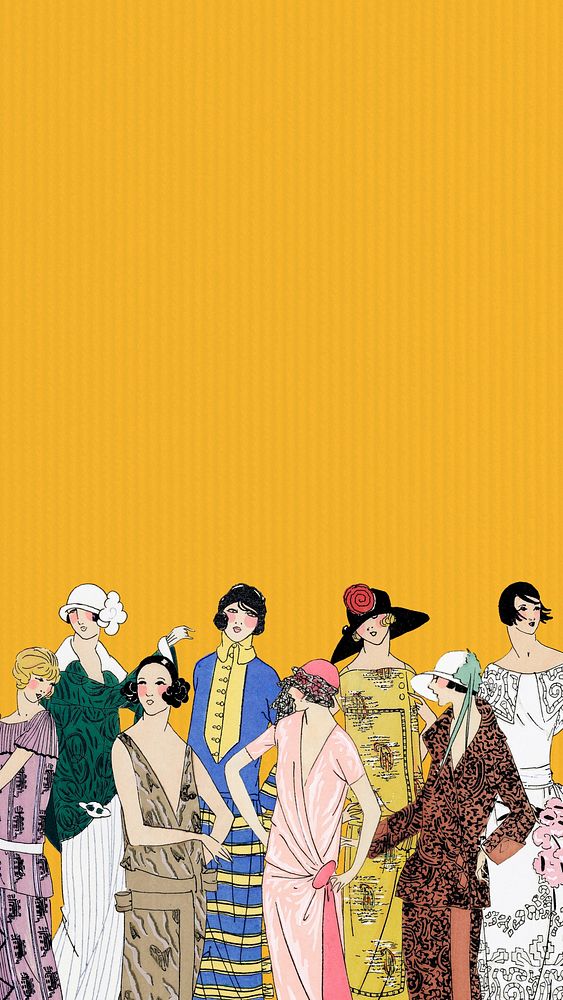 Vintage women&rsquo;s fashion iPhone wallpaper, 1920's outfits. Remixed by rawpixel.