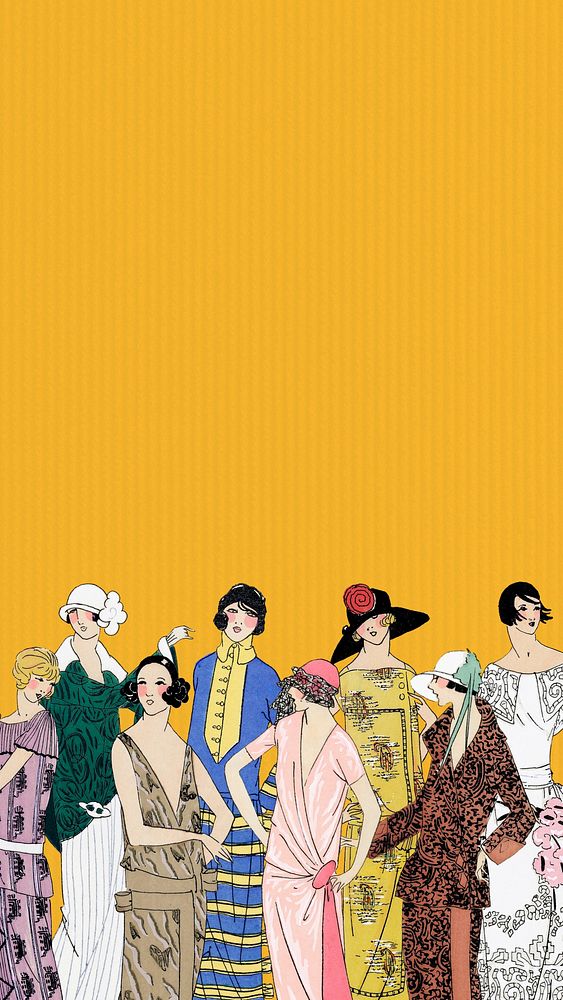 Vintage women’s fashion iPhone wallpaper, 1920's outfits. Remixed by rawpixel.