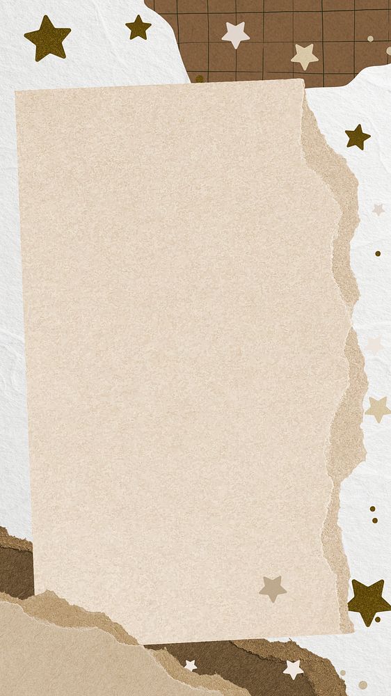 Torn craft paper iPhone wallpaper star element, border frame rectangular notepaper