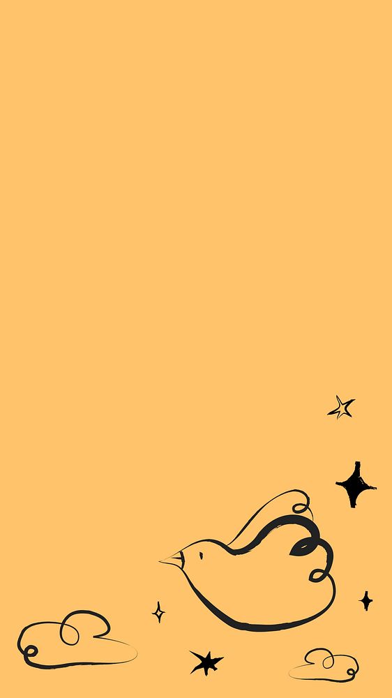 Cute bird illustration, mobile wallpaper orange background