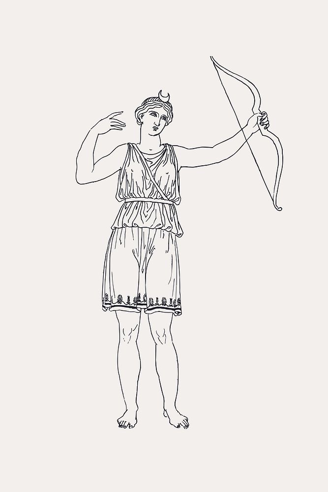 Ancient greek archery woman line art collage element vector