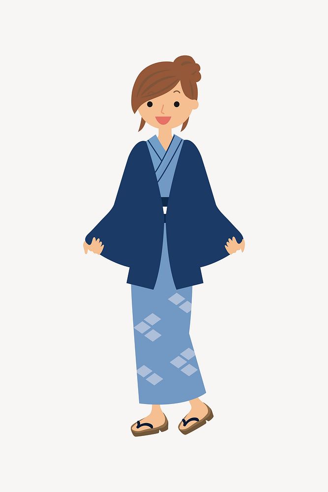 Japanese woman in Kimono cartoon collage element vector. Free public domain CC0 image.