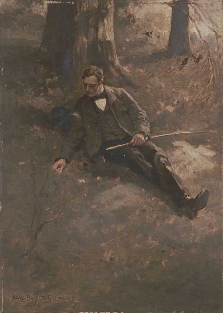 Man sitting on ground under tree / Alice Barber Stephens. (1889) by Alice Barber Stephens