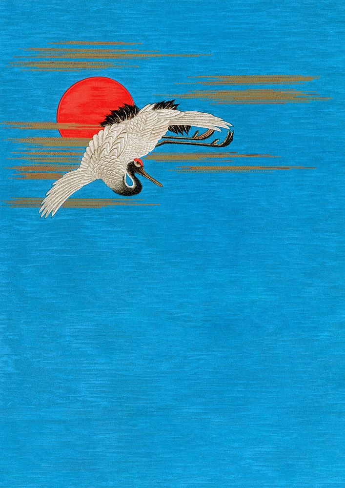 Flying Sarus crane background, traditional Japanese illustration. Remixed by rawpixel.