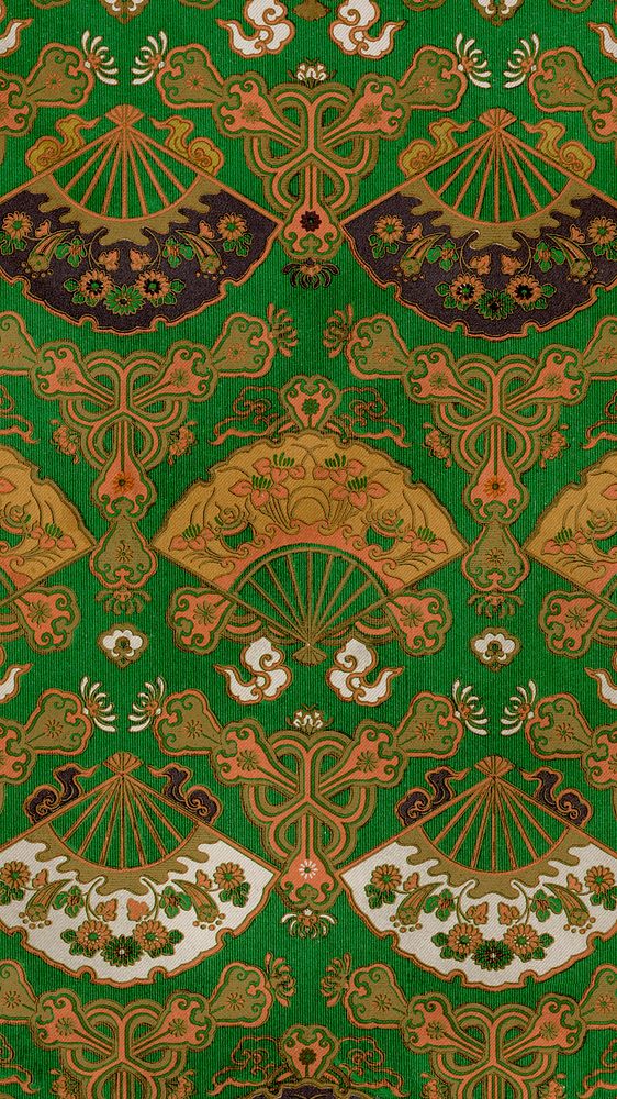 Green Japanese fan mobile wallpaper, traditional pattern.  Remixed by rawpixel.