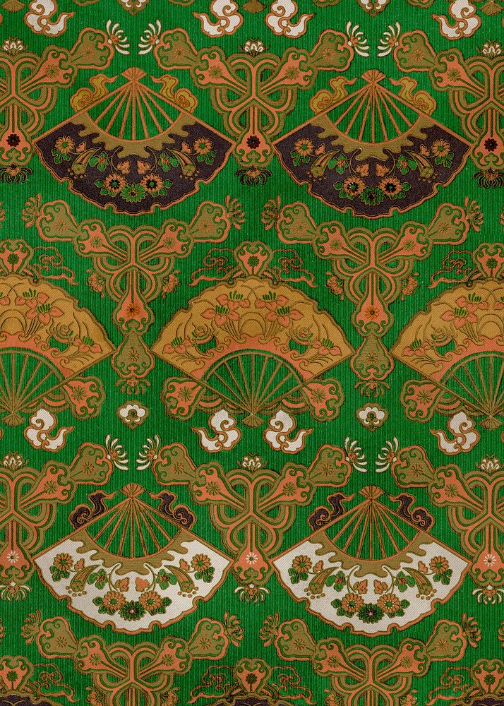 Green Japanese fan background, traditional pattern.  Remixed by rawpixel.