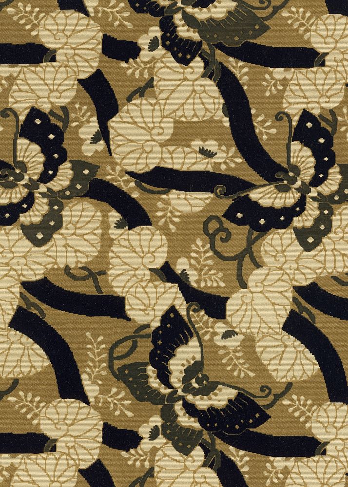 Brown Japanese butterflies background, traditional fan pattern. Remixed by rawpixel.