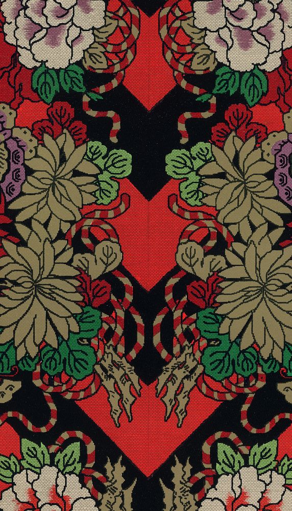 Red Japanese flower mobile wallpaper.  Remixed by rawpixel.