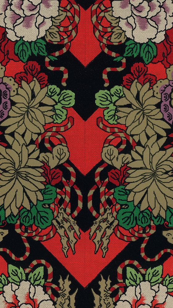 Red Japanese flower mobile wallpaper.  Remixed by rawpixel.
