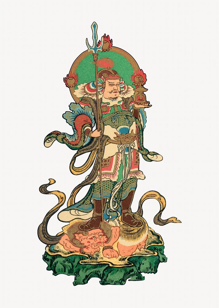 Japanese God, vintage painting by G.A. Audsley-Japanese illustration. Remixed by rawpixel.