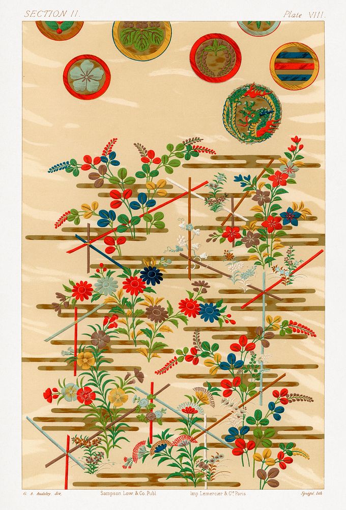 Japanese decorative wallpaper, vintage painting by G.A. Audsley-Japanese illustration. Public domain image from our own…