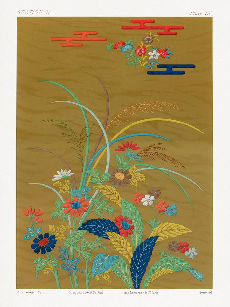 Colorful wildflowers, vintage painting by G.A. Audsley-Japanese illustration. Public domain image from our own original 1884…