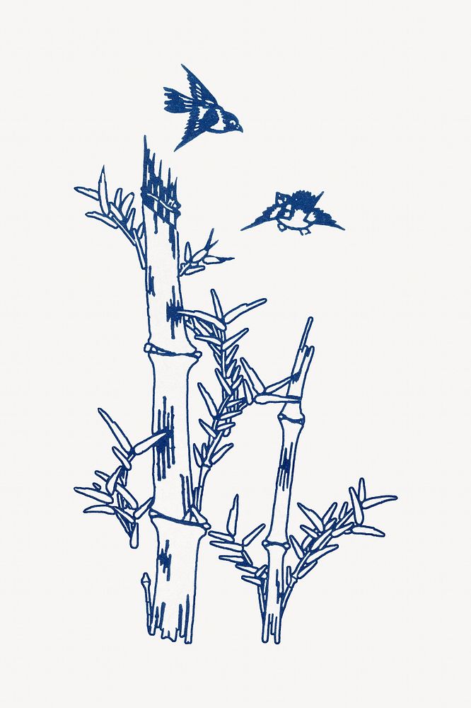 Blue bamboo branches, Japanese illustration. Remixed by rawpixel.