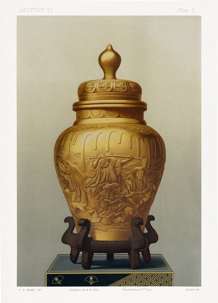 Japanese vase art print from section V plate I. by G.A. Audsley-Japanese sculpture. Public domain image from our own…