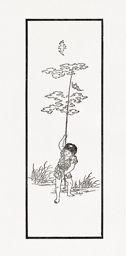Letter 'T' with iconography Japanese illustration. Public domain image from our own original 1884 edition of The Ornamental…