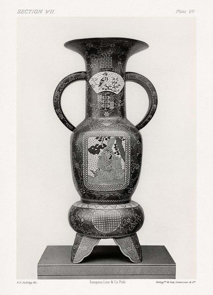 Antique print of Japanese vase from section VII plate VII by G.A. Audsley-Japanese sculpture. Public domain image from our…