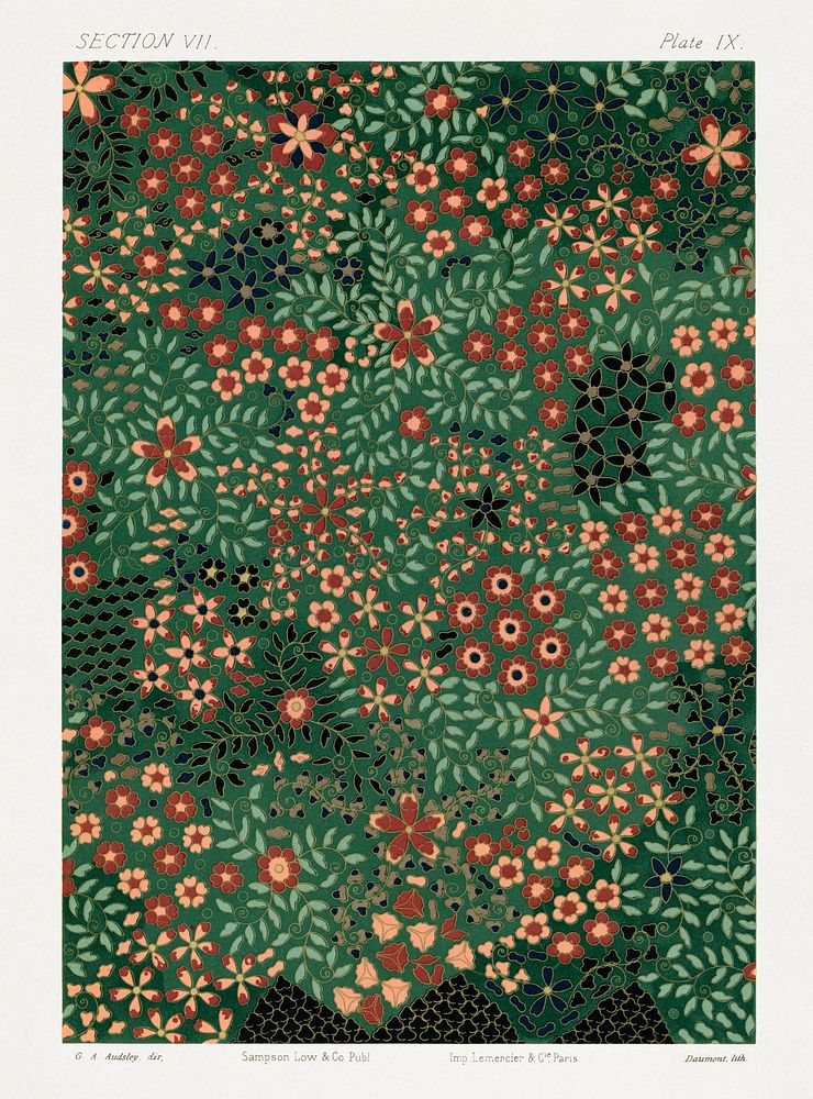 Japanese floral print pattern from section VII plate IX. by G.A. Audsley-Japanese illustration. Public domain image from our…