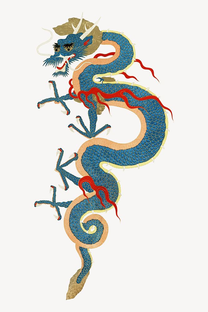 Blue  Japanese dragon, mythical creature illustration. Remixed by rawpixel.